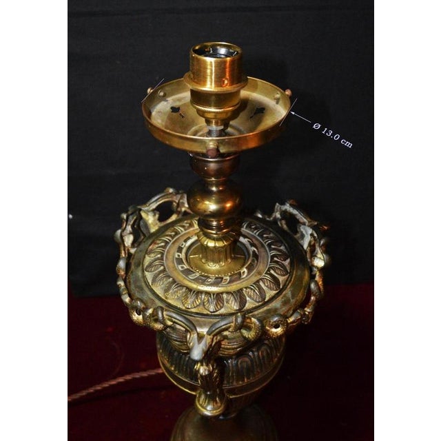 Gothic Revival Bronze Three-Handled Urn Table Lamp with Vianne Flame Shade For Sale - Image 14 of 18