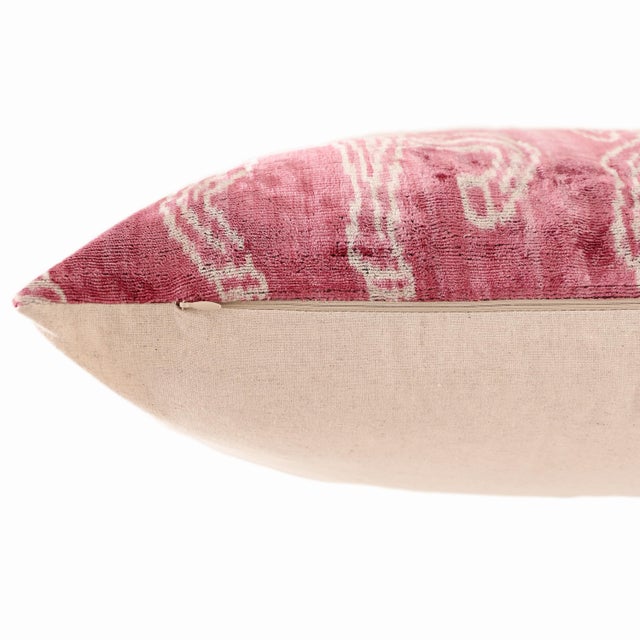 Textile Pink Zebra Silk Velvet Pillow 20x20 | Handmade Designer Accent Cushion For Sale - Image 7 of 8