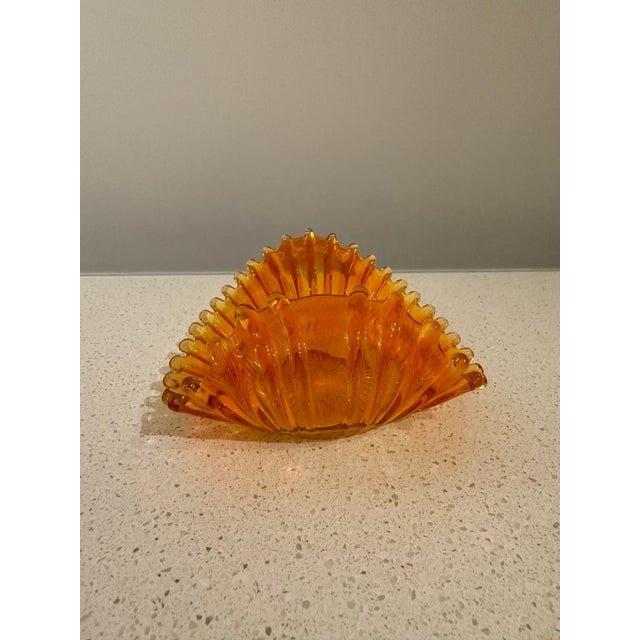 Mid-Century Modern Vintage 1970s Amber Glass Peacock Decorative Bowl For Sale - Image 3 of 7