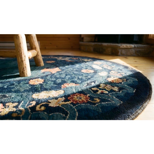 1920s Blue Floral Oval Antique Chinese Peking Carpet 4' X 6'8" Handknotted Wool Rug For Sale - Image 9 of 9