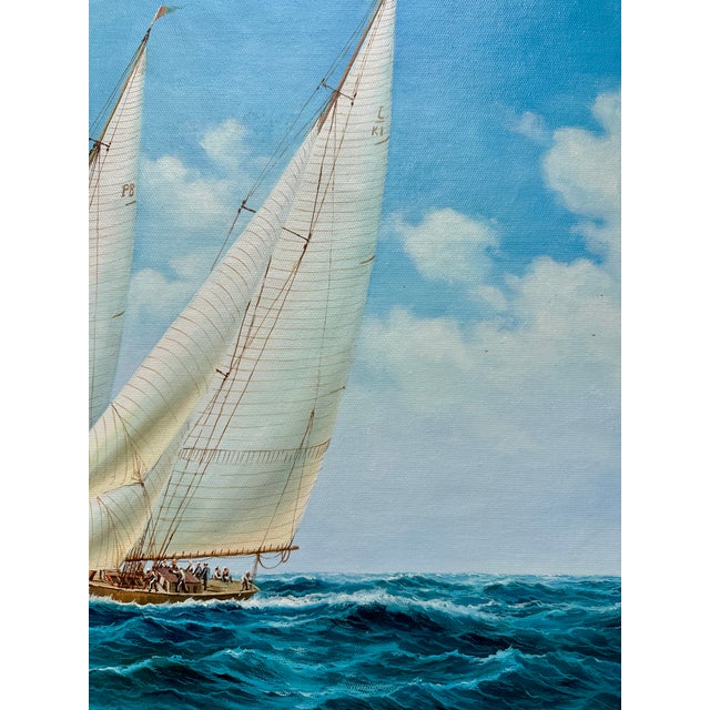 Schooner Racing Sailboats Nautical Original Painting, Unstretched 24 X 20, by Thomas For Sale - Image 4 of 6
