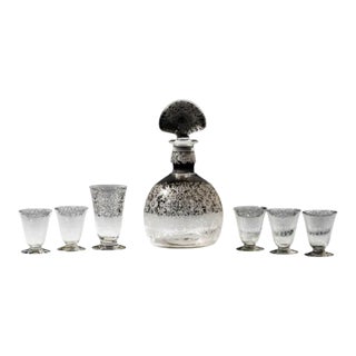1990s Baccarat Marillon Etched Crystal Decanter With Michelangelo Sherry Glasses - 7 pcs For Sale