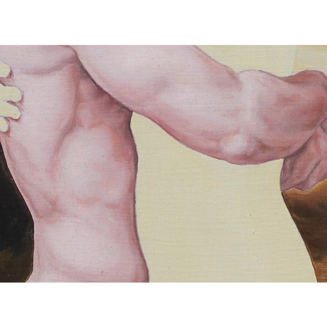 Surrealism The Embrace by John Tarantola | Oil on Panel Painting of two figures embracing with surreal elements For Sale - Image 3 of 5