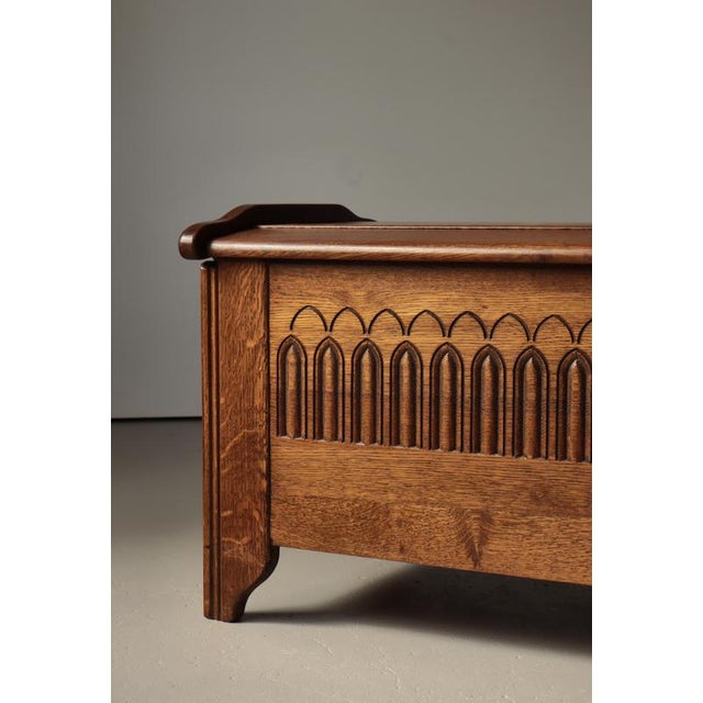 1950s Danish Gothic Style Cabinetmaker Blanket Chest in Oak, 1950s For Sale - Image 5 of 17