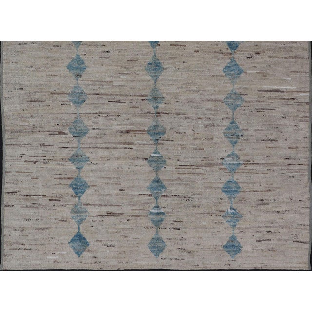Contemporary Tribal Modern Rug by Keivan Woven Arts, Cream & Lt Blue 5'9 X 9'3 For Sale - Image 3 of 13