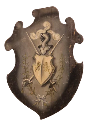 19th Century French Carved Painted Wall Hanging Shield With Family Crest