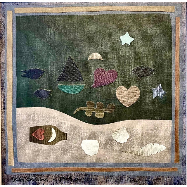 Carol Jablonsky, Folk Art Collage Painting "Letter in a Bottle" Carol Jablonsky Woman Artist For Sale In Miami - Image 6 of 10