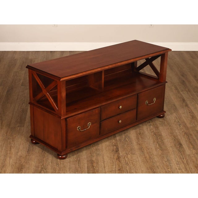 High Quality American Made Entertainment Center with Open Storage Over Assortment of Dovetailed Drawers Constructed of...