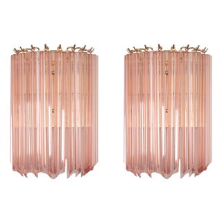 Vintage Italian Wall Lamps with Murano Glass Pink, 1990s, Set of 2 For Sale