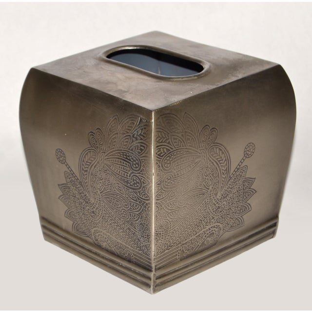 20th Century Embossed Handmade Silver Steel Tissue Box Cover Arts & Crafts For Sale - Image 11 of 16