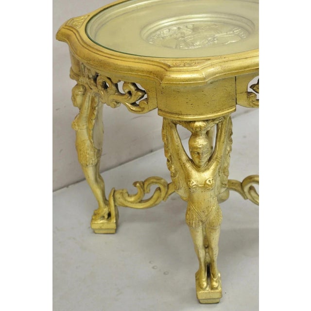 Vintage Art Deco Carved Female Dancer Silver Gold Round Coffee Side Table For Sale - Image 9 of 12