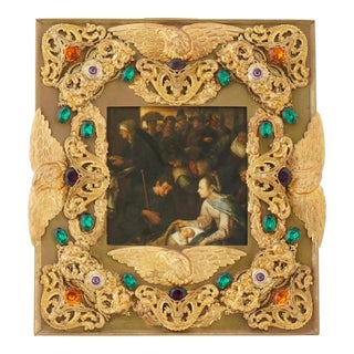 Early 20th Century Relief Eagle Design Gilded Brass Picture Frame For Sale