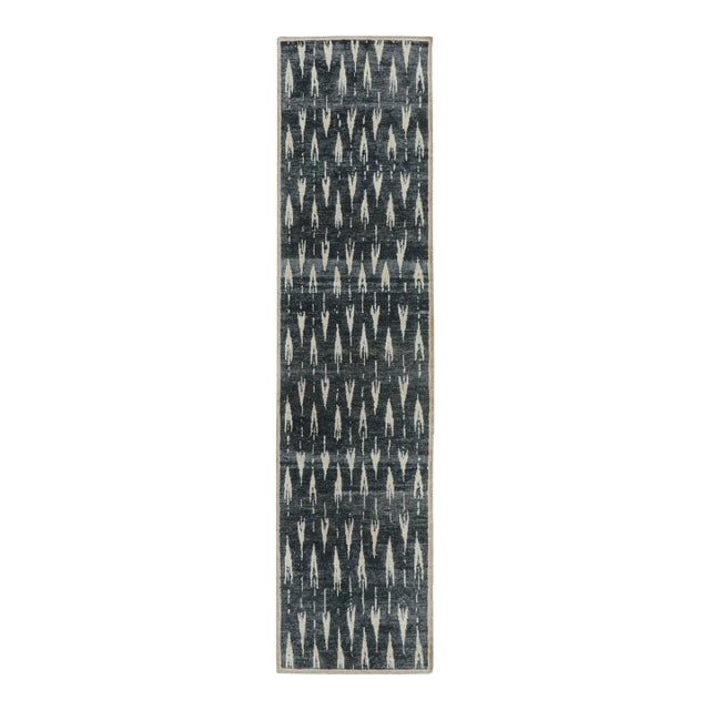 Contemporary Block Print Geometric Natural Silk Runner by Rug & Kilim, India For Sale