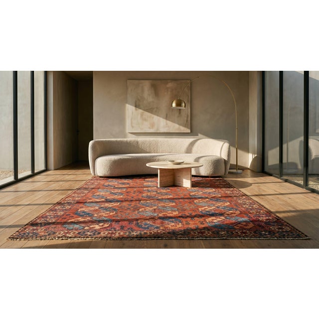 Ruby Red Impressive Red-Ruby Ground Color With Some Cherries Details in a Geometric Design Antique Central Asian Ersari Gallery Rug For Sale - Image 8 of 10