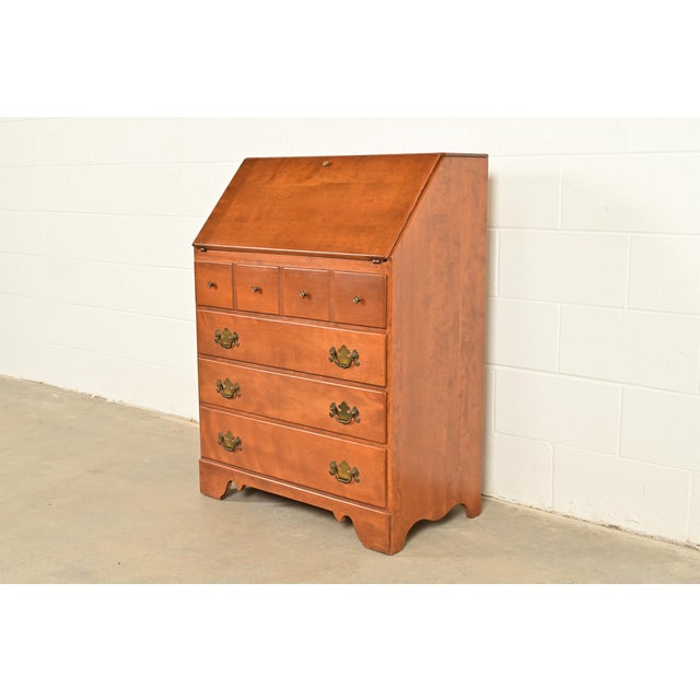 Ethan Allen American Colonial Solid Maple Drop Front Secretary Desk, Circa 1970s For Sale - Image 16 of 16