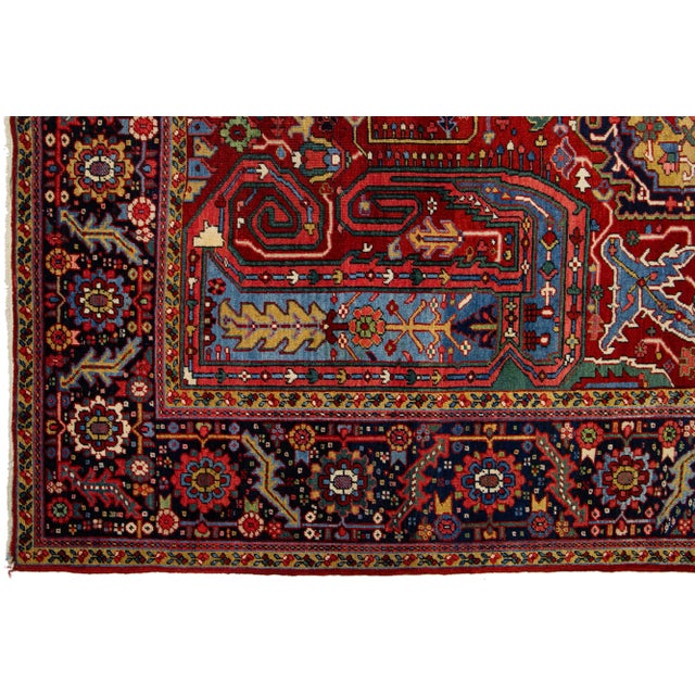 Textile 20th Century Antique Heriz Multicolor Floral Medallion Wool Rug For Sale - Image 7 of 9