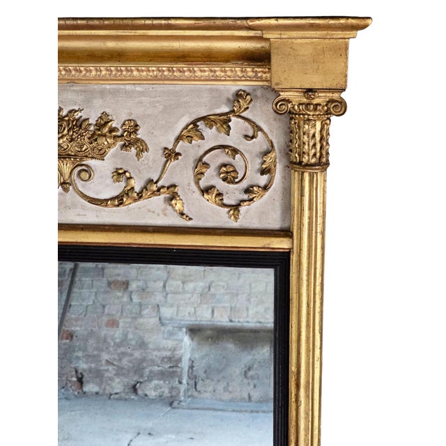 Large Antique Overmantle Wall Pier Mirror in Gilt and White Frame, 1800s For Sale - Image 3 of 7