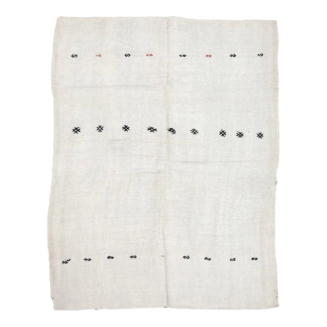 Mid 20th Century Vintage White Hemp Kilim Rug For Sale