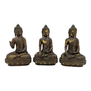Early 20 Century Antique Carved Bronze 3 Generations of Buddha Statues
