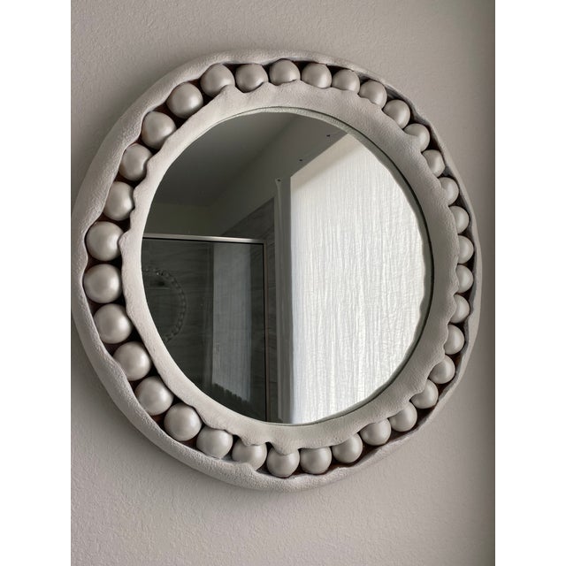 Contemporary Phillips Collection Large Matte White Round Pearl Mirror For Sale - Image 3 of 3