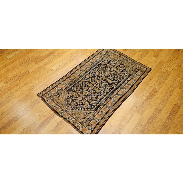 19th Century Antique Persian Malayer Area Rug, Hand-Knotted Wool, Geometric Pattern, 4x7, Navy & Ivory For Sale - Image 5 of 16