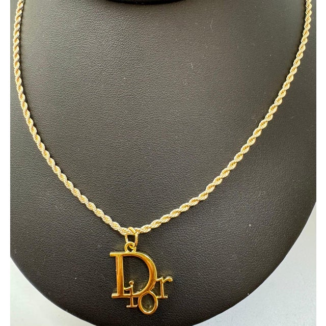 Authentic Christian DIOR Repurposed Charm Pendant Necklace Logo Gold For Sale In New York - Image 6 of 18