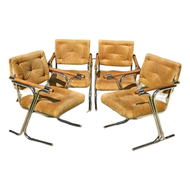 MCM 4pc Tubular Chrome Cantilever Chair Attributed to Cleo Baldon For Sale