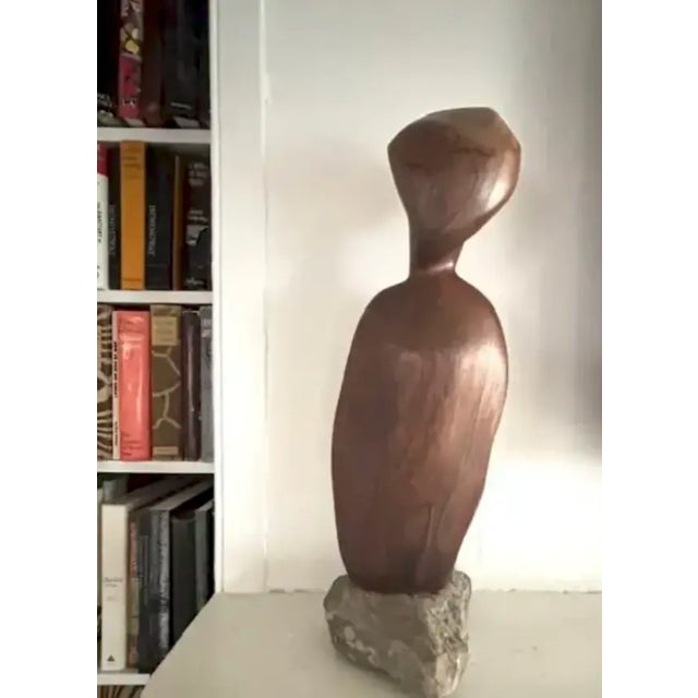 Mid-Century Modern Mid Century Wood and Stone Sculpture, Figurine, Decorative Object For Sale - Image 3 of 6