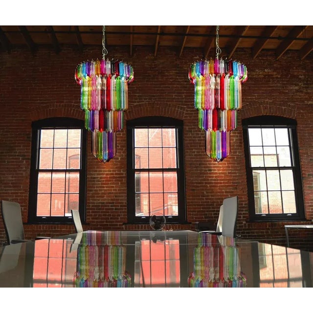Fantastic and big Murano chandelier made by 111 Murano crystal multicolored prism "quadriedri" in a nickel metal frame....