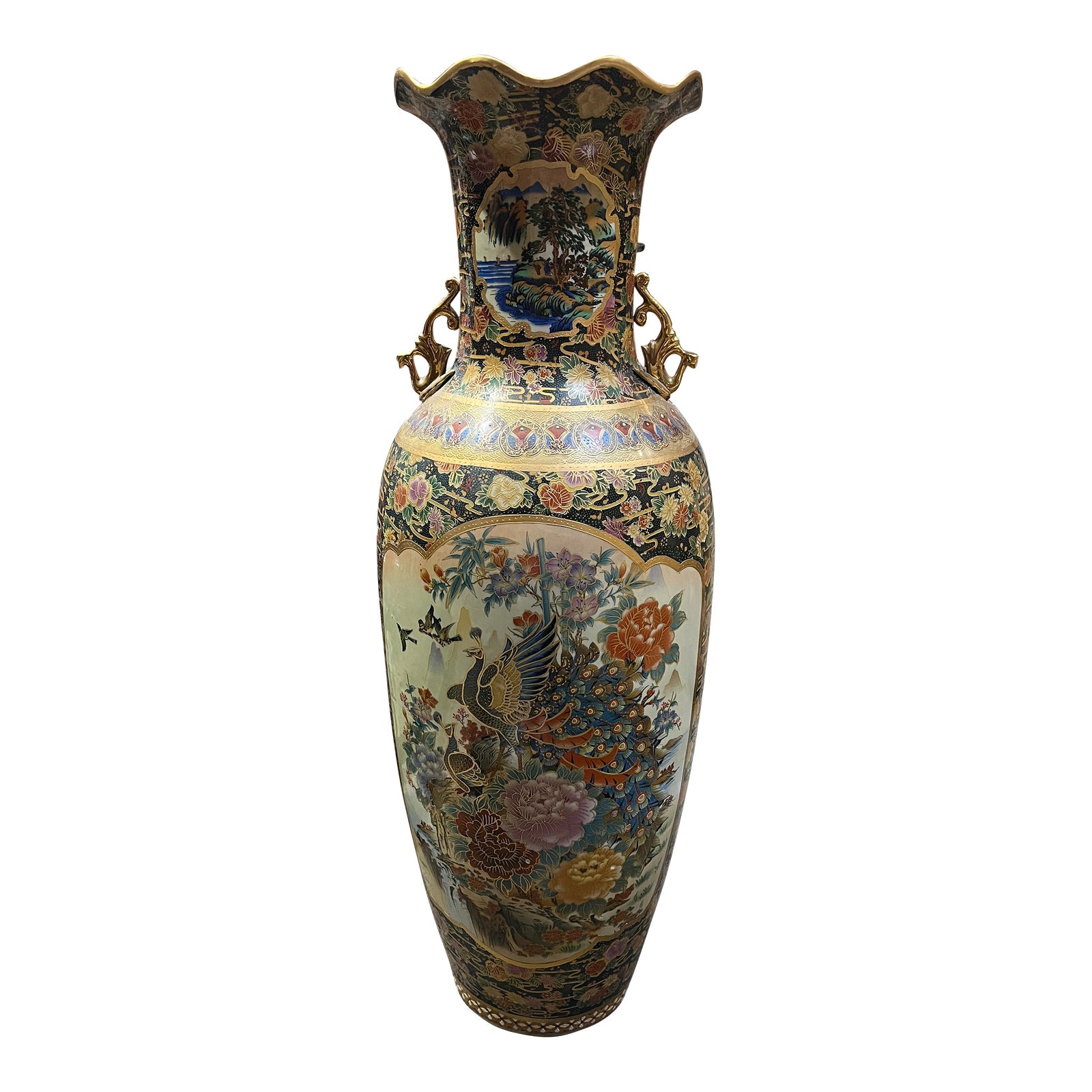 Late 20th Century Asian Floor Vase With Handles Chairish