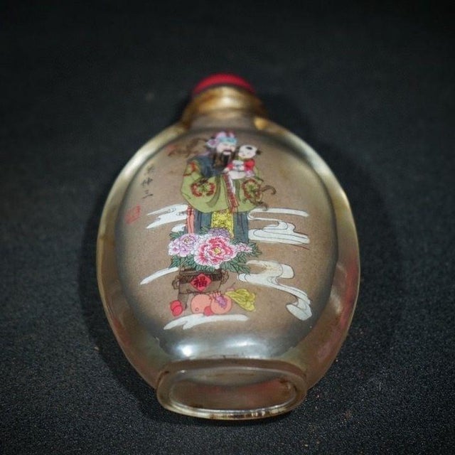 Vintage Inner-Painted Liuli Glass Snuff Bottle - Figural Scene For Sale - Image 4 of 9