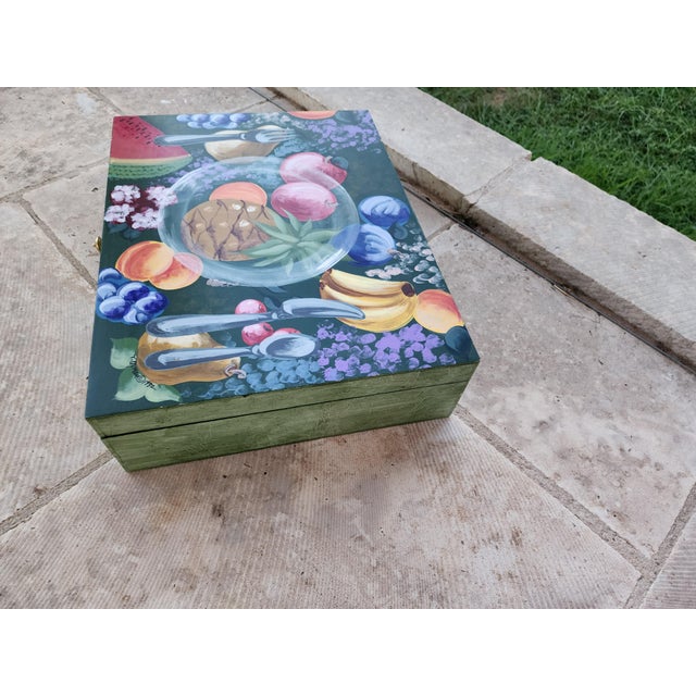 Traditional Hand Painted Silver Storage Box For Sale - Image 3 of 12
