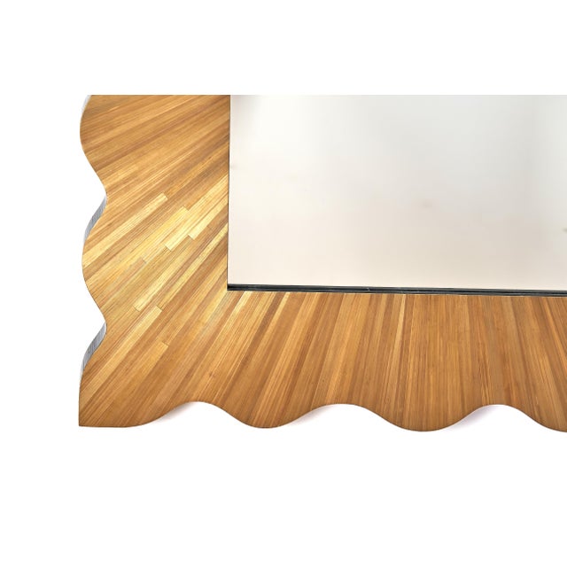 Wave Mirror in Straw Marquetry in the Style of Jean Michel Frank For Sale - Image 4 of 6