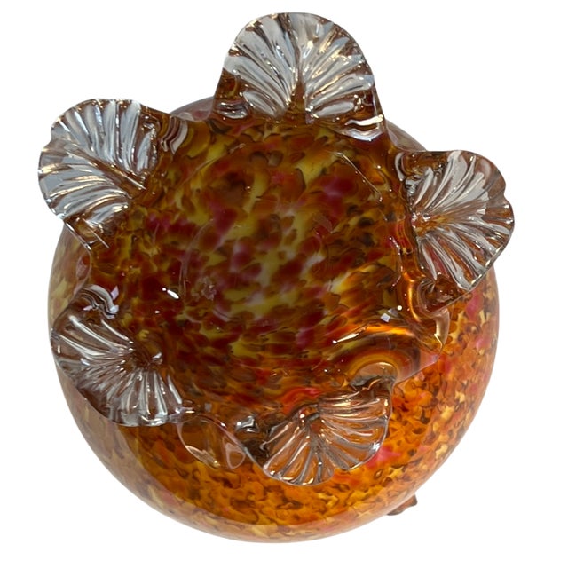 Antique Franz Welz Style Art Glass Orange Confetti Vase With Crimped Lip For Sale - Image 12 of 18