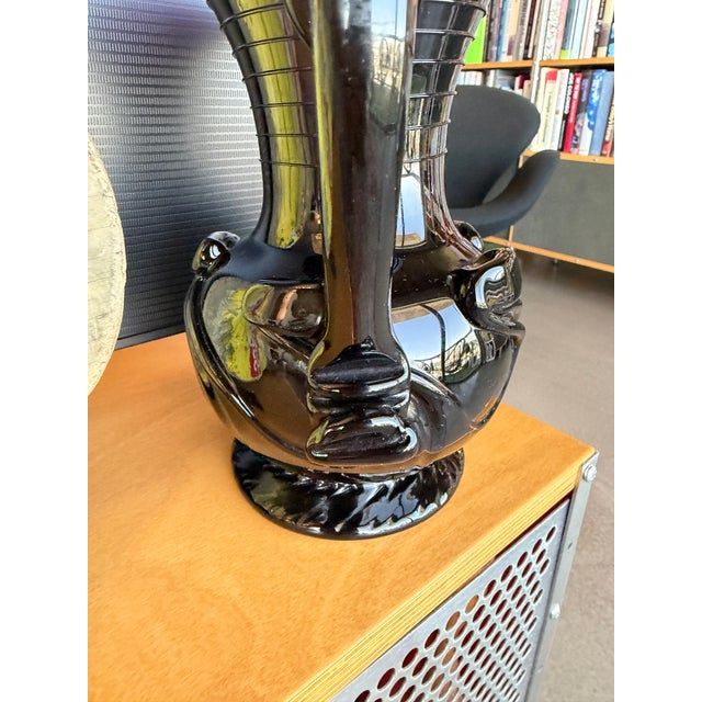 Vintage Liberty Craftworks Black Amethyst Glass Lily Pad Pitcher Garrett Vilicich Signed For Sale - Image 11 of 14