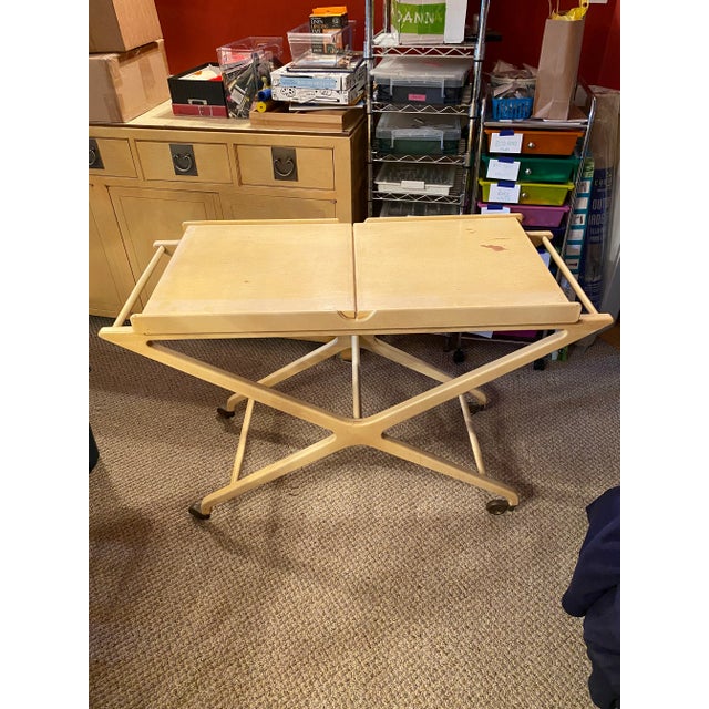 Wood 1950s Baker Furniture Expandable Oak and Cork Top Bar Cart by Italian Designer Cesare Lacca For Sale - Image 7 of 8