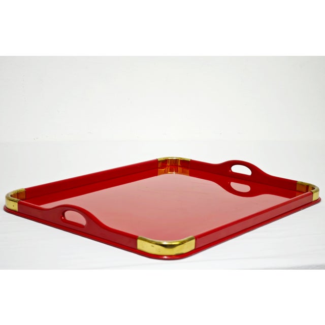 Mid-Century Modern Rectangular Red Lacquered Tray with Brass Corners from Rue Royale, 1960/70 For Sale - Image 6 of 14