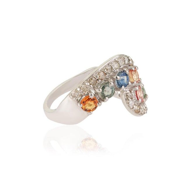 925 Sterling Silver Open Wrap Ring With Multi-Sapphires & Diamonds, Size 6 For Sale - Image 9 of 15