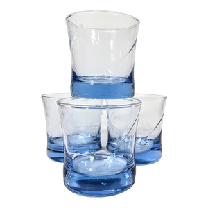 1990s Twirling Blue Vintage Double Old Fashioned Glasses- Set of Four