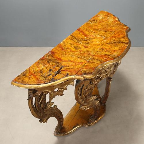 Brown Eclectic Console in Carved and Gilded Fir Wood For Sale - Image 8 of 10