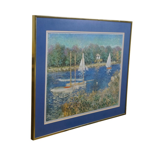 Impressionist Claude Monet Seine at Argenteuil Basin 1874 Sailboats Lithograph Print 31" For Sale - Image 3 of 10