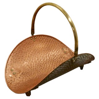 Arts & Crafts Beaten Copper Log Carrier, 1900s For Sale
