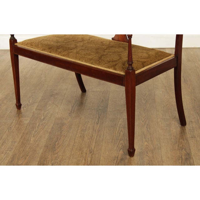 Wood Antique Edwardian Sheraton Revival Inlaid Settee For Sale - Image 7 of 13