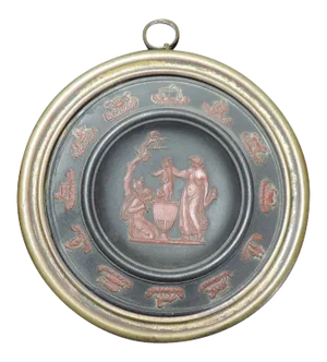 Early 19th Century Wedgwood Rosso Antico Basalt Wall Plaque Depicting the Birth and Dipping of Achilles with Zodiac Border