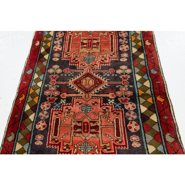 Blue 1960s Vintage Persian Heriz Wool Rug With Multicolor Geometric Design For Sale - Image 8 of 11