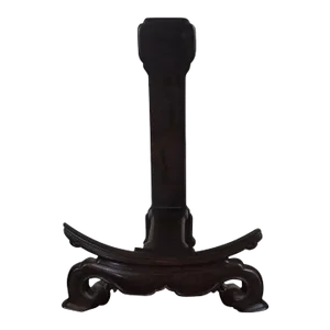 Antique 19th Century Chinese Carved Mahogany Easel Display Stand for Porcelain Charger