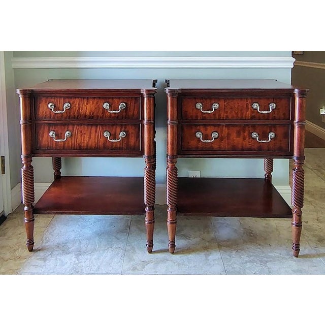 Traditional Set of Two Drawer Mahogany Nightstands by Ethan Allen For Sale - Image 3 of 17