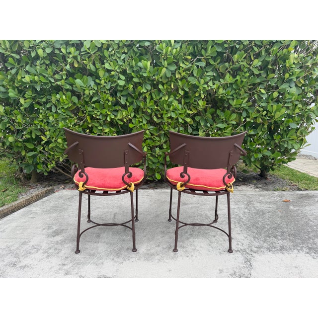Vintage Scroll Arm Wrought Iron Patio Dining Chairs - Pair For Sale In Naples, FL - Image 6 of 12