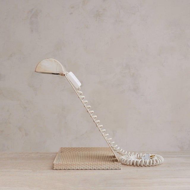 Mathieu Matégot 1960s French Ivory Perforated Metal Desk Lamp in the Manner of Mathieu Matégot For Sale - Image 4 of 11