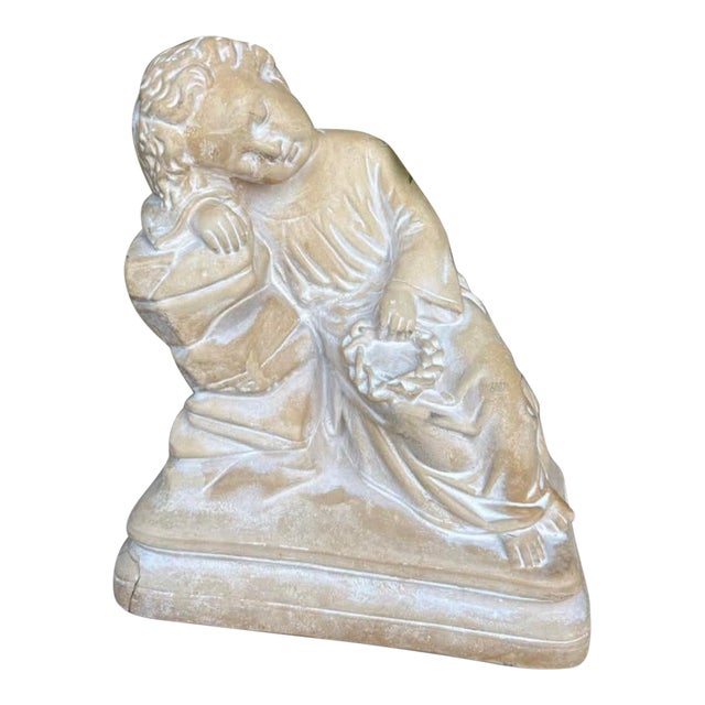 Vintage Chalkware Infant Jesus Statue Holding Crown of Thorns, 12.5” For Sale